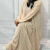 Thumbnail 5: Solid Long Kaftan Abaya with Minimalist Vertical White Line – Lightweight and Comfortable