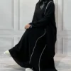 Thumbnail 7: Solid Long Kaftan Abaya with Minimalist Vertical White Line – Lightweight and Comfortable
