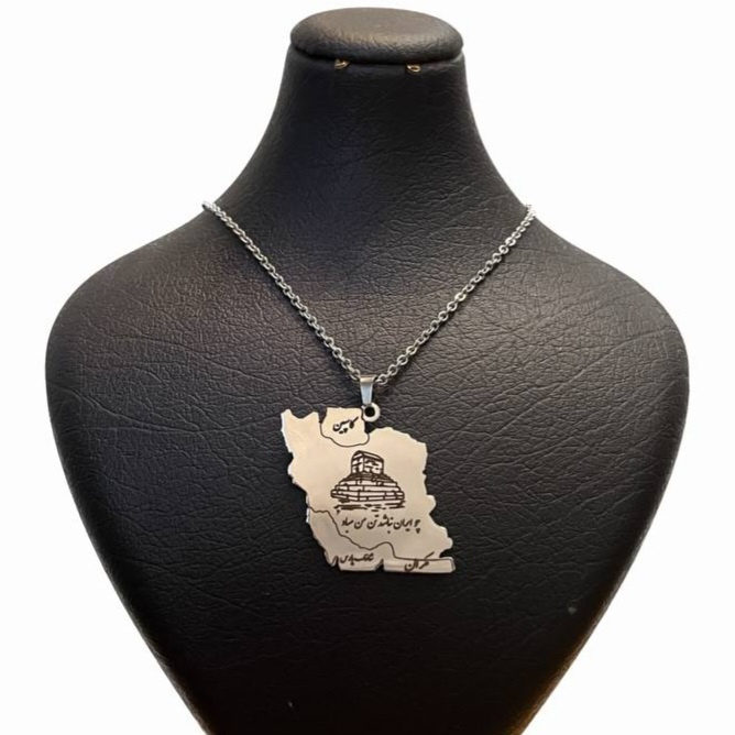 Main image of Stainless Steel Iran Map Pendant Necklace with Cyrus Tomb and Patriotic Persian Verse