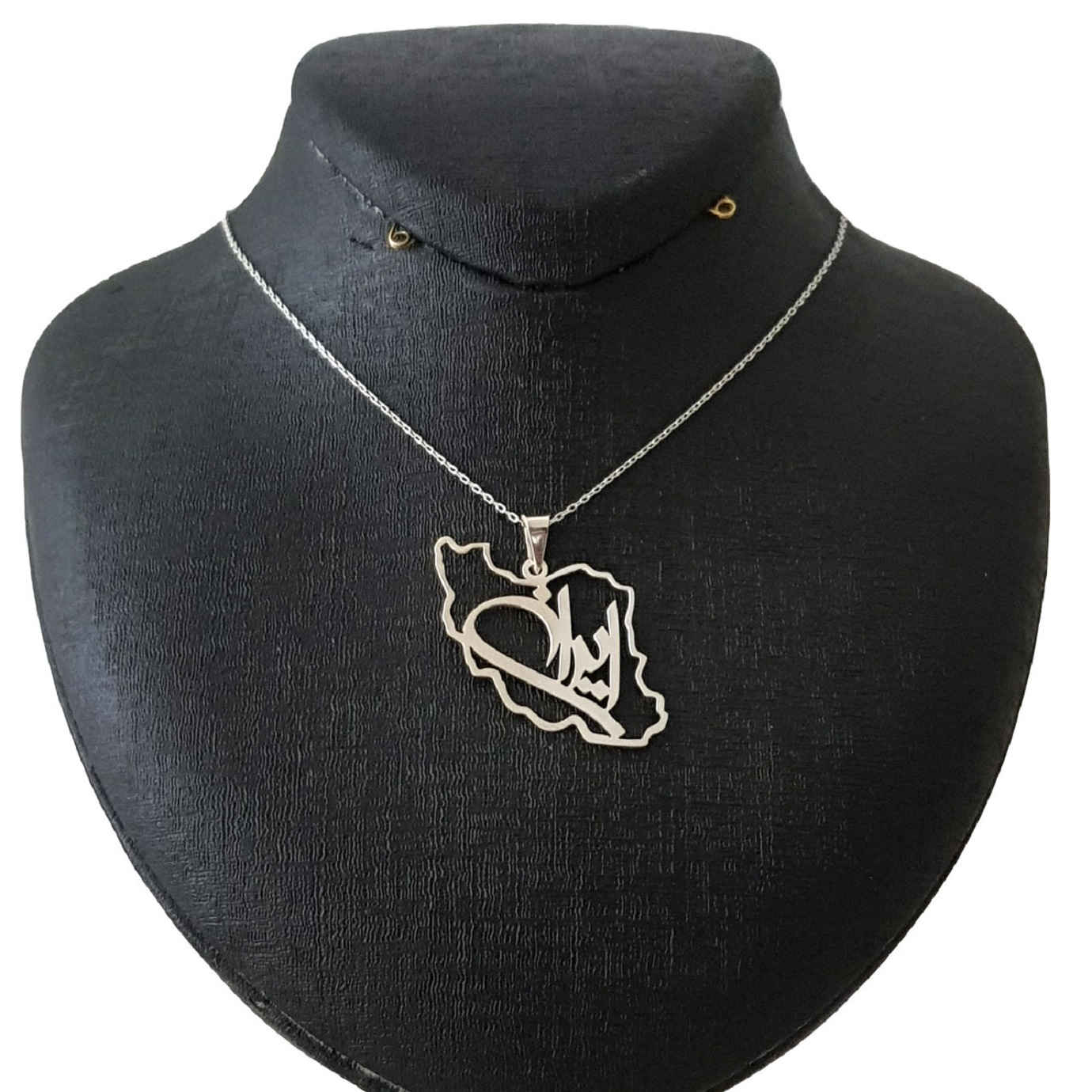 Main image of Steel Iran Map Necklace with Persian Typography – Silver & Gold Chain