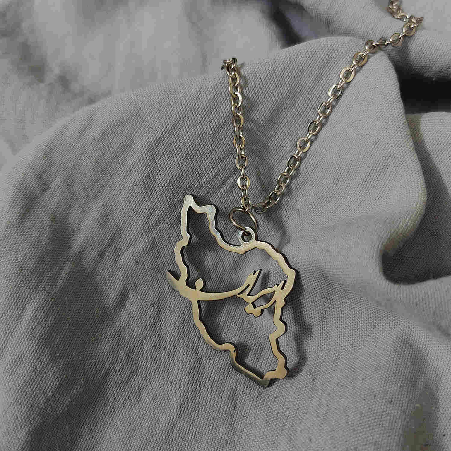 Steel Iran Map Necklace with Artistic Persian Letter Pendant