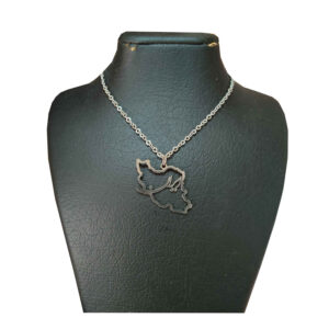 Steel Iran Map Necklace with Artistic Persian Letter Pendant