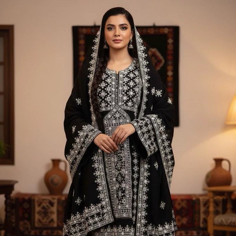 sachin and babi light blue dress Traditional Balochi Dress – Handcrafted Mirror Embroidery, Stylish Design  for Adults