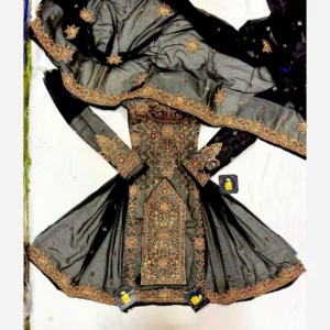 Traditional Balochi Dress – Machine Stitched with Banarsi Fabric, Exquisite Mirror Work & Suitable For Ceremonies