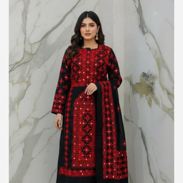 Traditional Baluchi Dress – Machine Stitched with Original Handcrafted Mirror Work, Elegant and Stylish Design