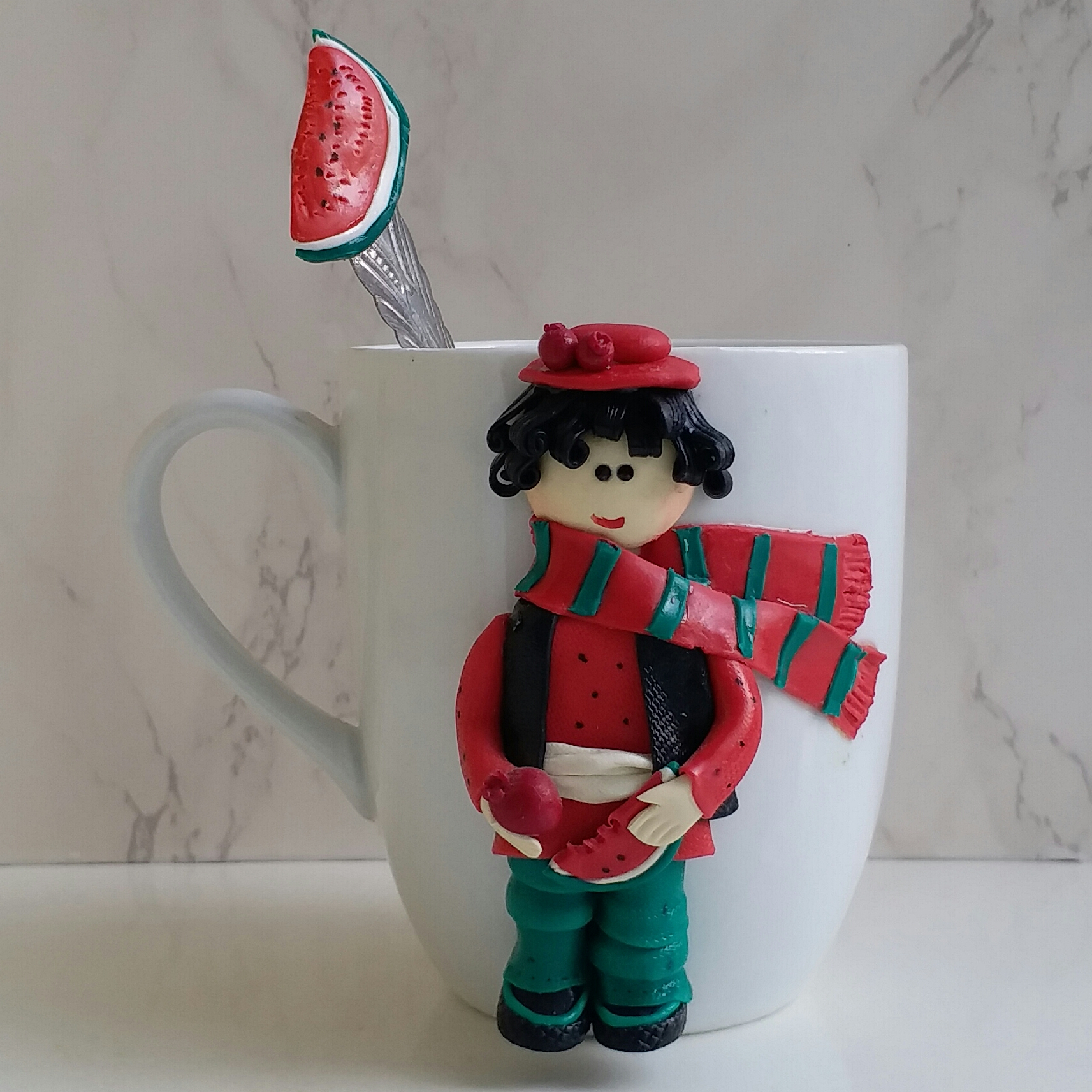 Main image of Yalda Night Handmade Ceramic Mug with Spoon – Polymer Clay Design