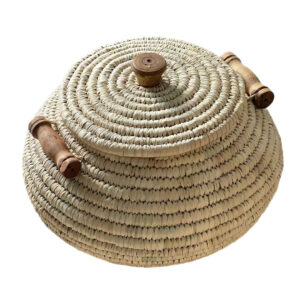 Persian Traditional Kapu – Handwoven Palm Leaf Storage Basket with One-Piece Lid and Wooden Handles