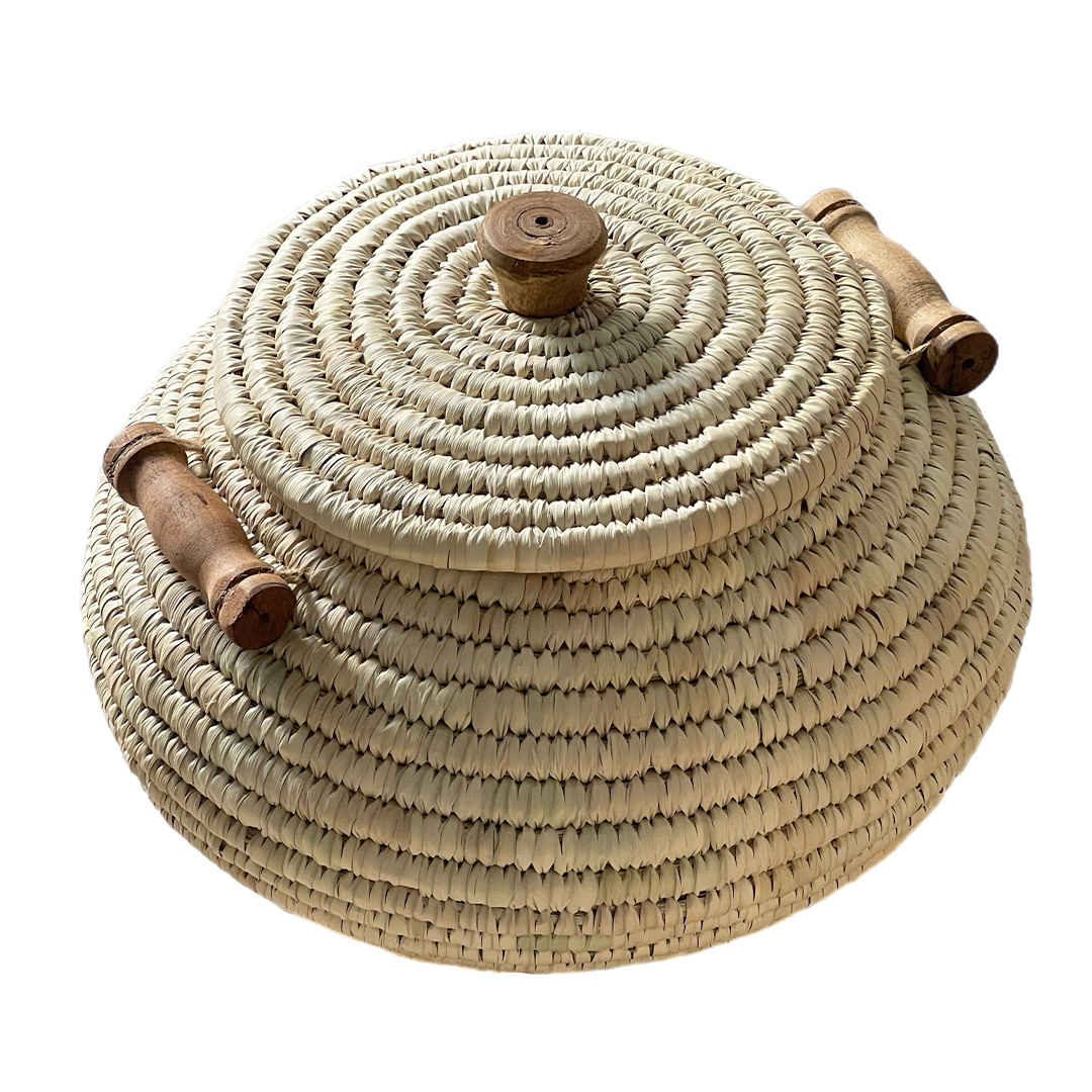 Main image of Persian Traditional Kapu - Handwoven Palm Leaf Storage Basket with One-Piece Lid and Wooden Handles