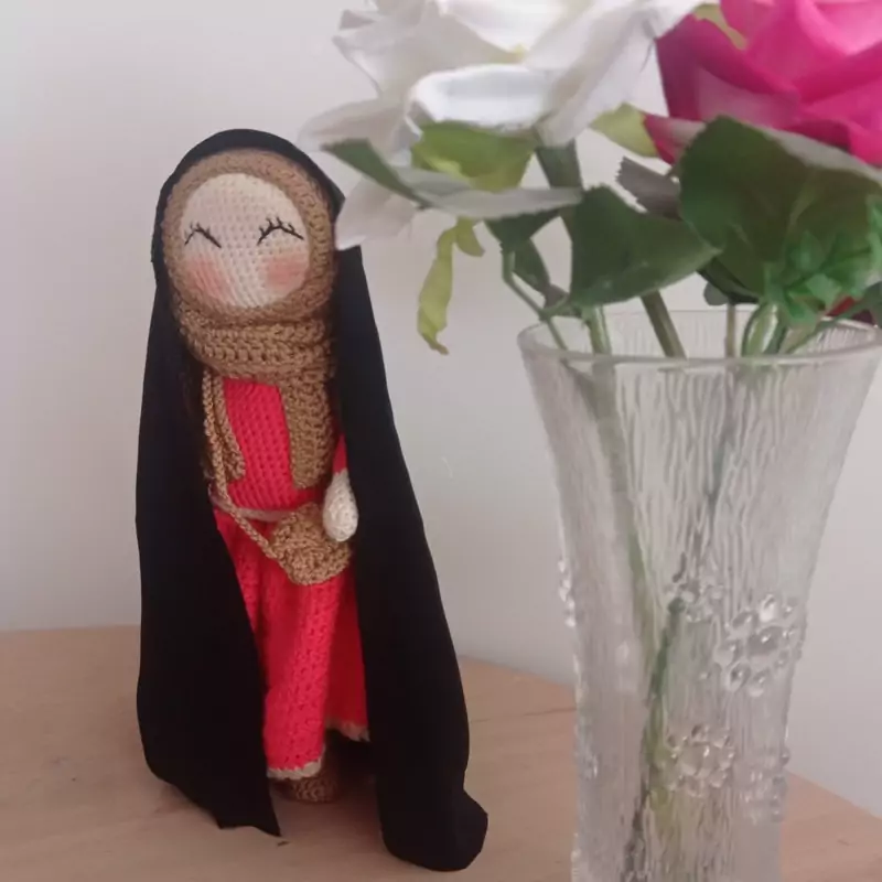 Main image of Amigurumi Handwoven Hijabi Crochet Doll – Girl with Black Chador | Standing Toy with Removable Accessories