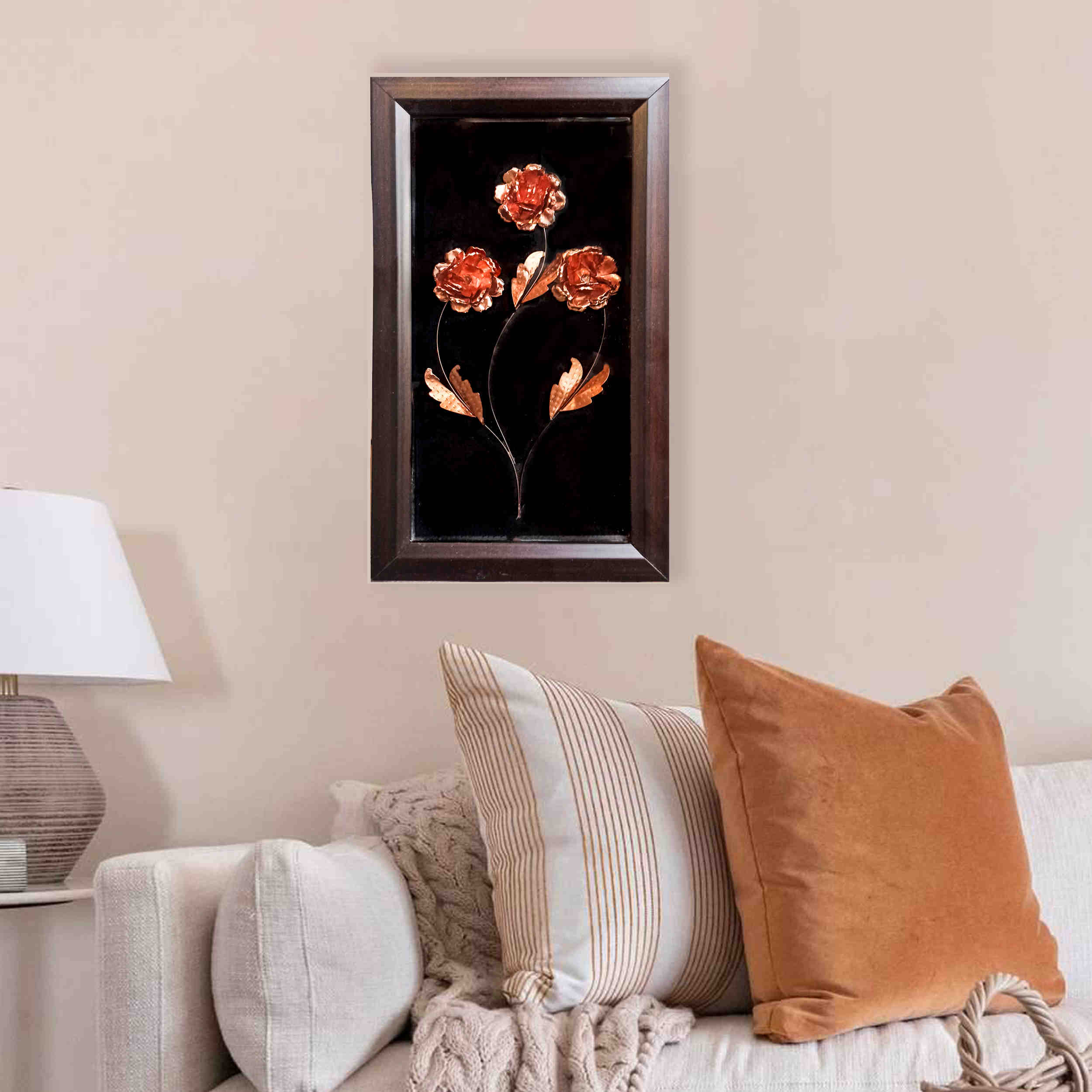 Handcrafted Persian Copper Flower Wall Art – Luxury Metalwork Gift in Classic Wooden Frame