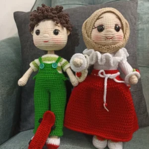 Handwoven Amigurumi Crochet Hijab Doll Set – Girl & Skateboarder Boy | Fabric Toy for Play & Taklif Ceremony