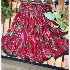 Traditional Mazandarani Short Pleated Floral Skirt – with Ribbon‑Embroidered Border