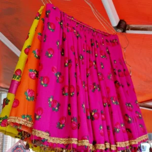 Traditional Mazandarani Short Pleated Floral Skirt – with Little Bells and Golden Trim Border