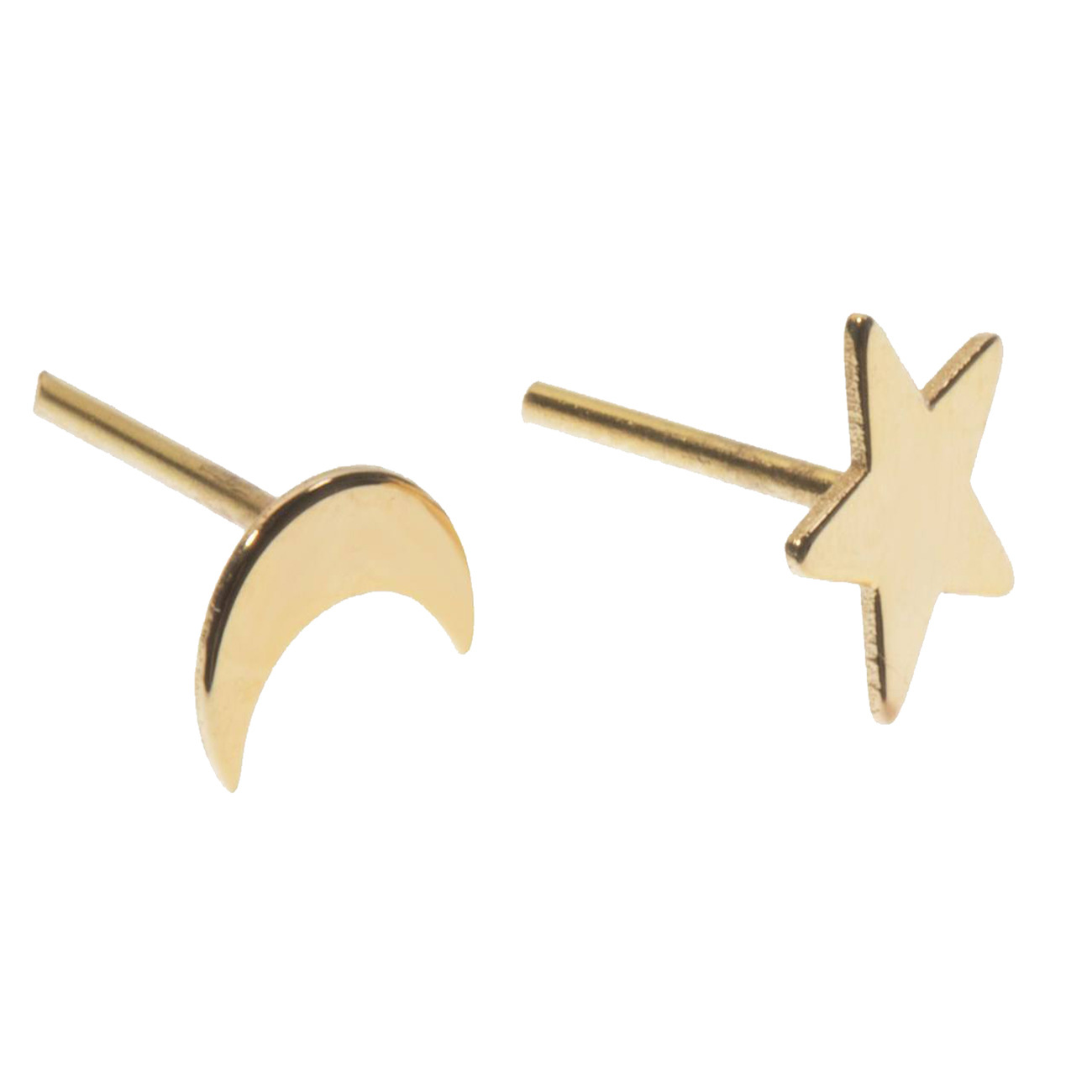 Stainless Steel Moon & Star Stud Earrings – Asymmetric Minimal Golden Pair