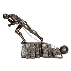 Conceptual Climbing Man Figurine – Modern Polyester Decorative Sculpture with Ball & Chain Symbolism
