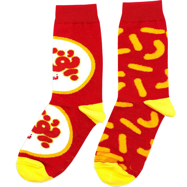 Red Fancy Mismatch Socks with Pofak‑Namaki Pattern in Crew‑Length Novelty for Adults