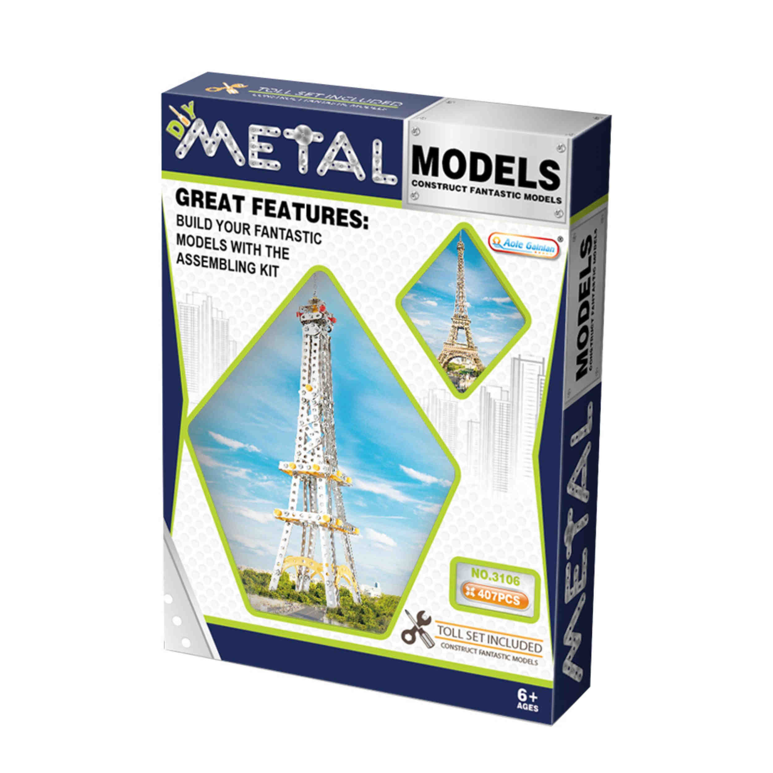 Durable 3D Colored Metal Puzzle Construction Kit – 389 Pieces Telecommunication Tower Model (Build-It-Yourself Assembly Puzzle)