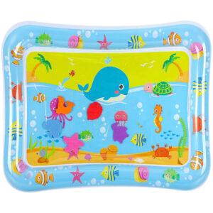 Inflatable Baby Aquarium Water Play Mat – Night Ocean Theme Sensory Tummy Time Pad with Floating Shapes