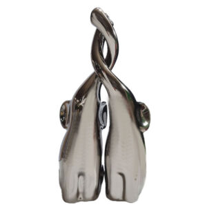 Loving Elephant Figurine Set (2‑Piece) – Silver Glazed Ceramic Decorative Sculptures
