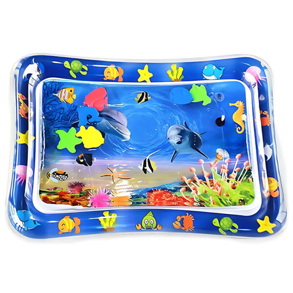 Inflatable Baby Aquarium Water Play Mat – Twin Dolphins Ocean Sensory Tummy Time Pad with Floating Shapes