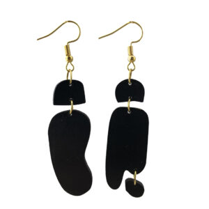 Modern Abstract Plexiglass Asymmetric Earrings – Black Geometric Dangle Pair
