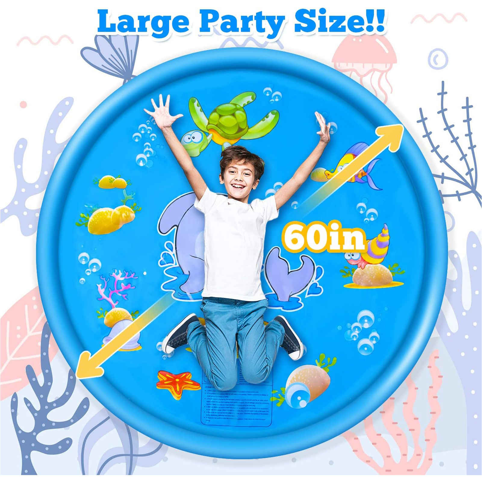 Inflatable Dolphin & Sea Animals Splash Pad – Outdoor Sprinkler Water Mat – Fun Fountain Play Pad for Kids