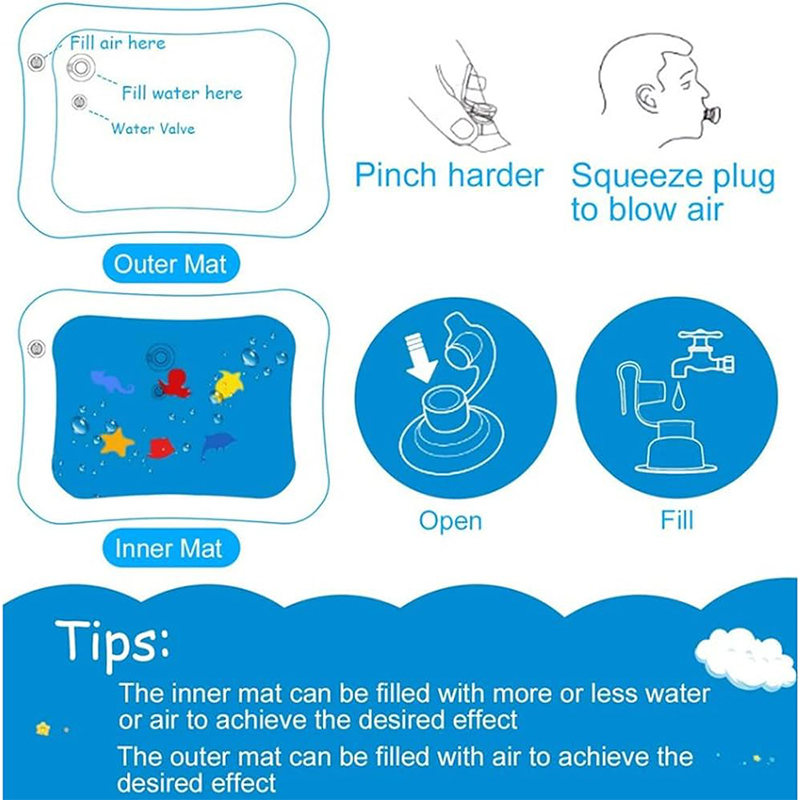 Inflatable Baby Aquarium Water Play Mat – Twin Dolphins Ocean Sensory Tummy Time Pad with Floating Shapes