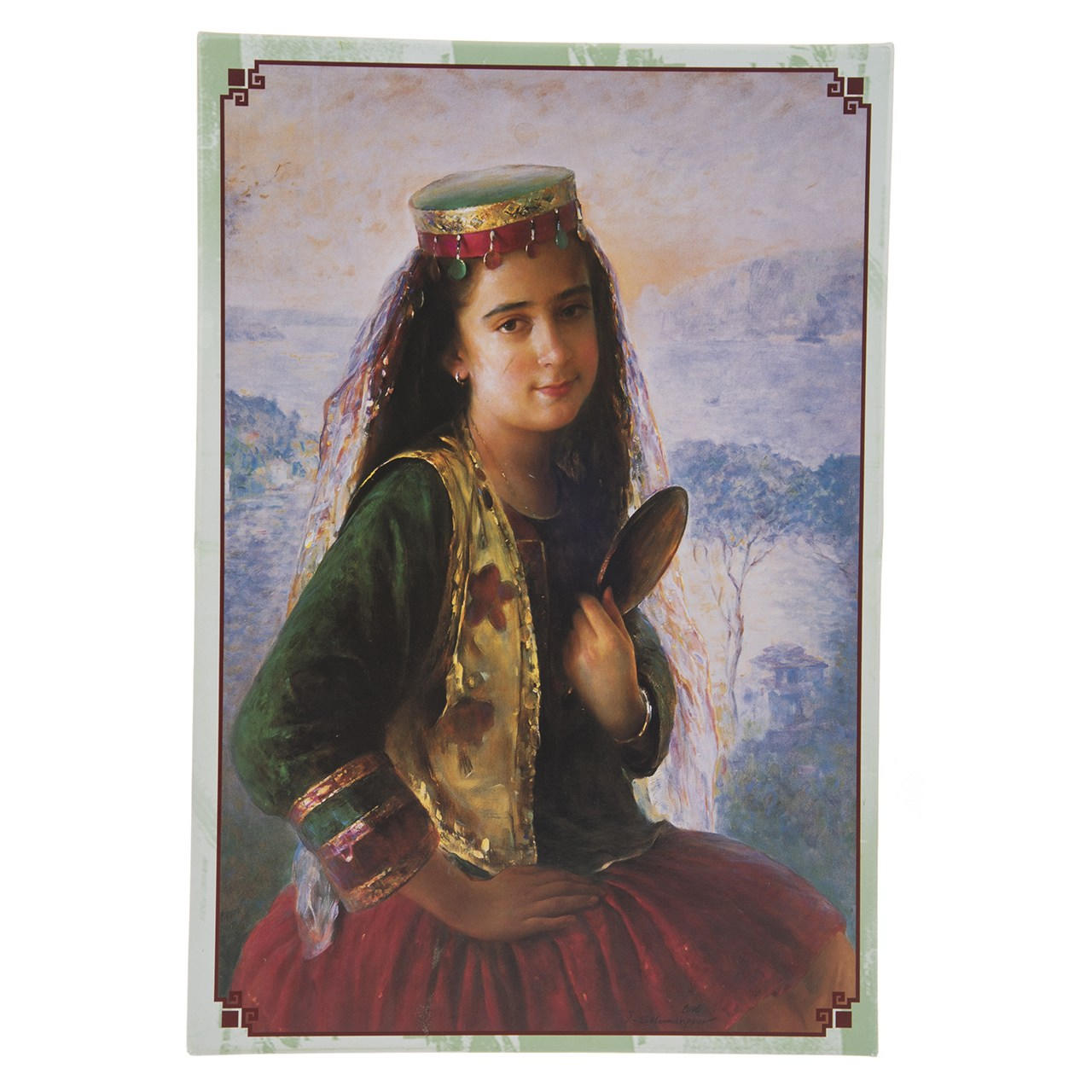 1000-Piece Jigsaw Puzzle – Painting of Girl with Mirror in Traditional Dress