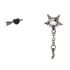 Stainless Steel Arrow Heart & Character Brooch Set – Asymmetric Cute Gothic Pins