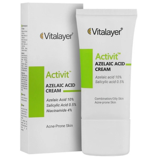 Vitalayer Activevit Azelaic Acid Cream 10% — 30ml — Anti-Acne, Gentle Exfoliation & Skin Brightening (x2)