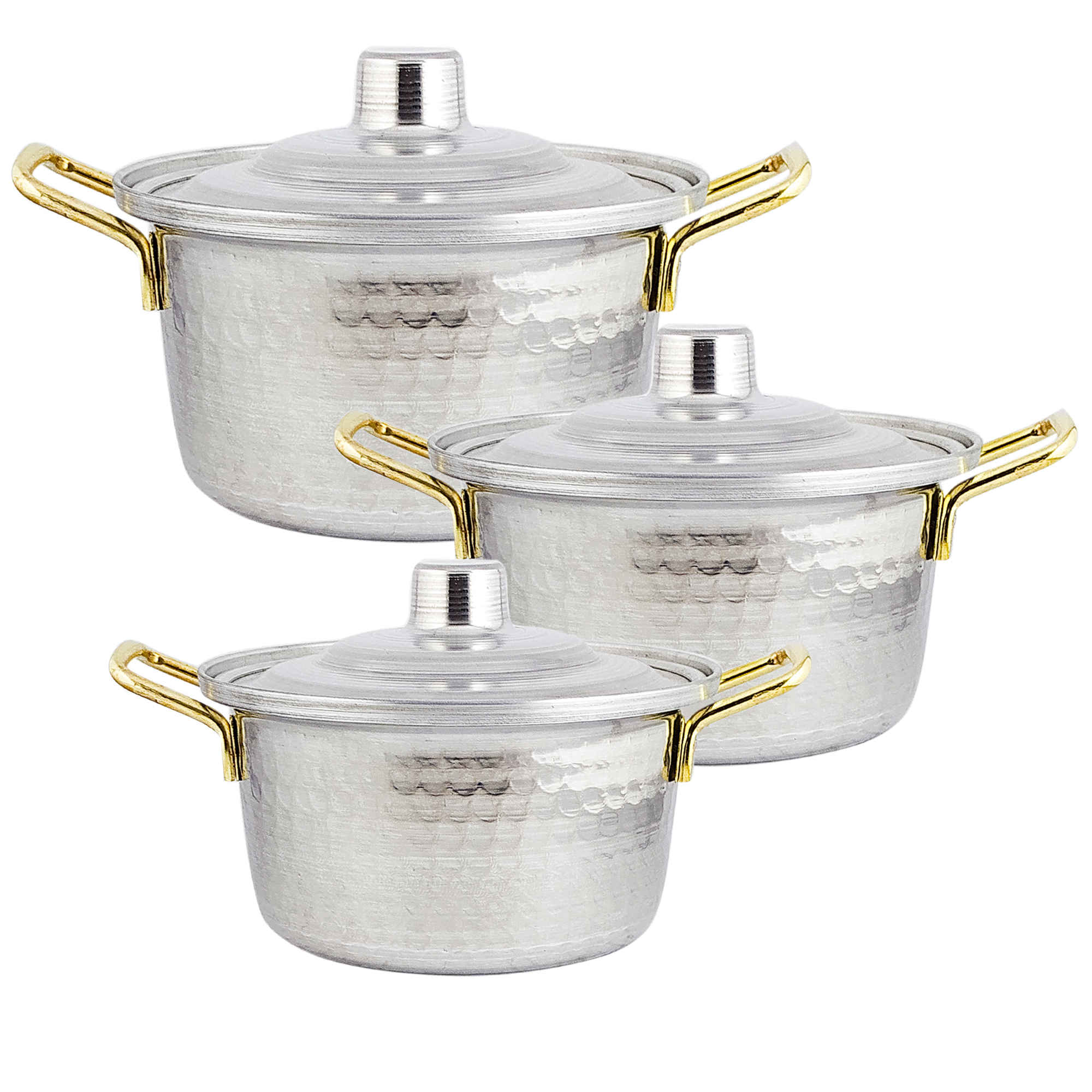 6-Piece Hammered Pot Set – Non-Stick Cookware with Dual Metal Handles for Everyday Cooking
