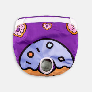 Dog Diaper – XS Size, Purple with Colorful Donut Design