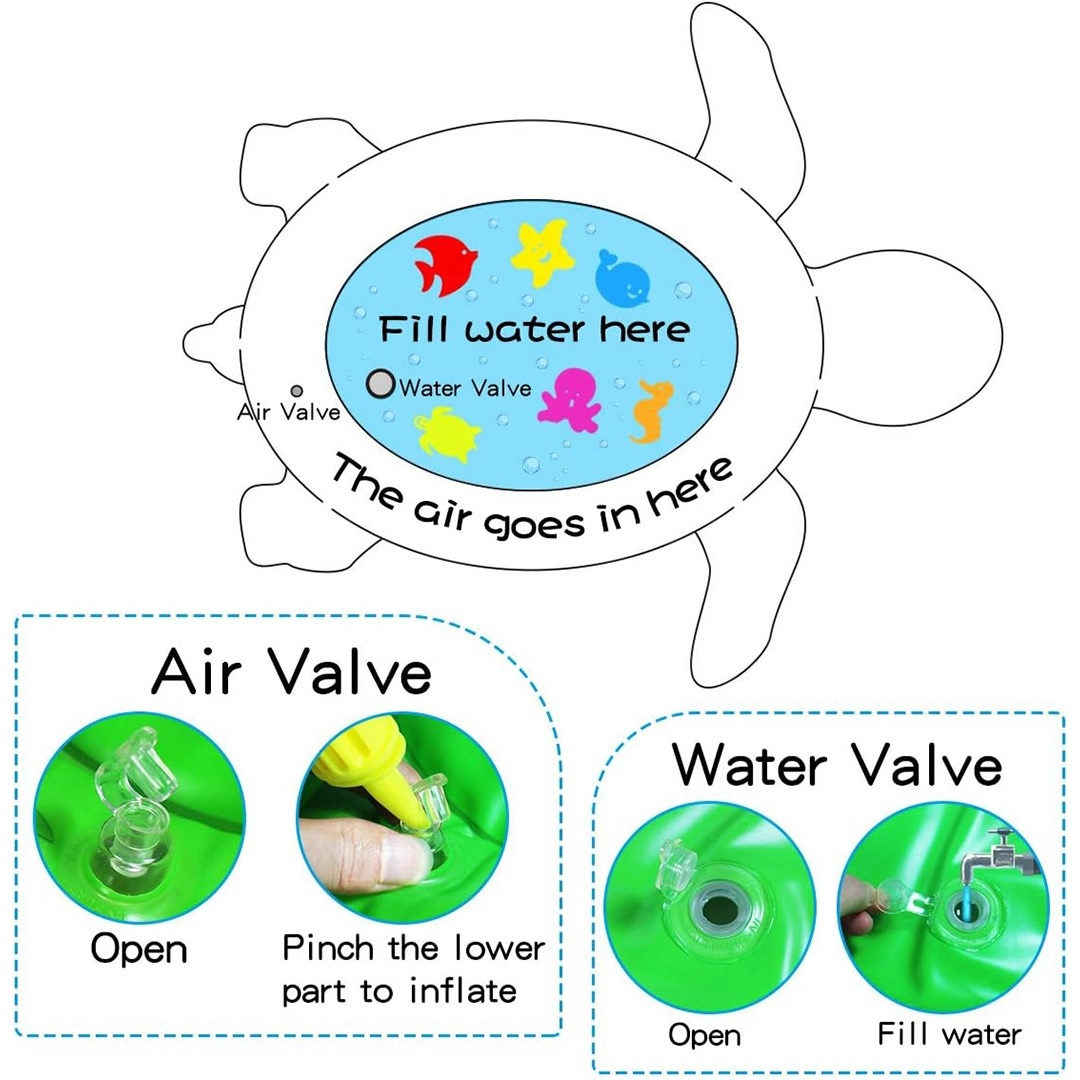 Inflatable Turtle‑Shaped Baby Aquarium Water Play Mat – Green Sea Turtle Cartoon Sensory Tummy Time Pad with Floating Shapes