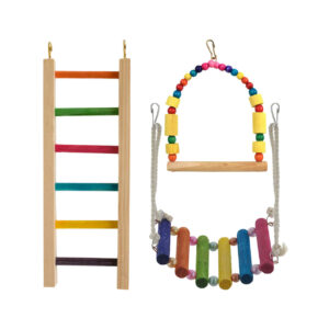 3-Piece Bird Cage Toy Set – Colorful Ladder, Swing, and Chewable Bead Perch for Parrots & Budgies