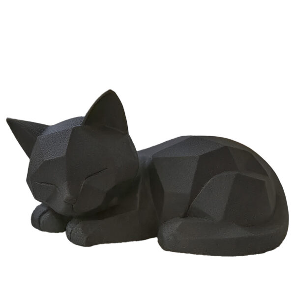 Geometric Sleeping Cat Figurine – Modern Black Polyester Decorative Sculpture in Minimalist Abstract Style