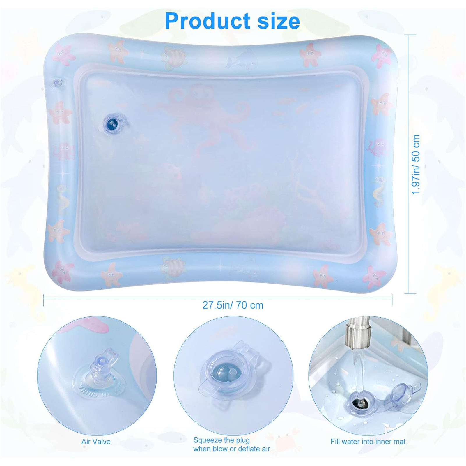 Inflatable Baby Aquarium Water Play Mat – Jungle Animals Cartoon Sensory Tummy Time Pad with Floating Shapes