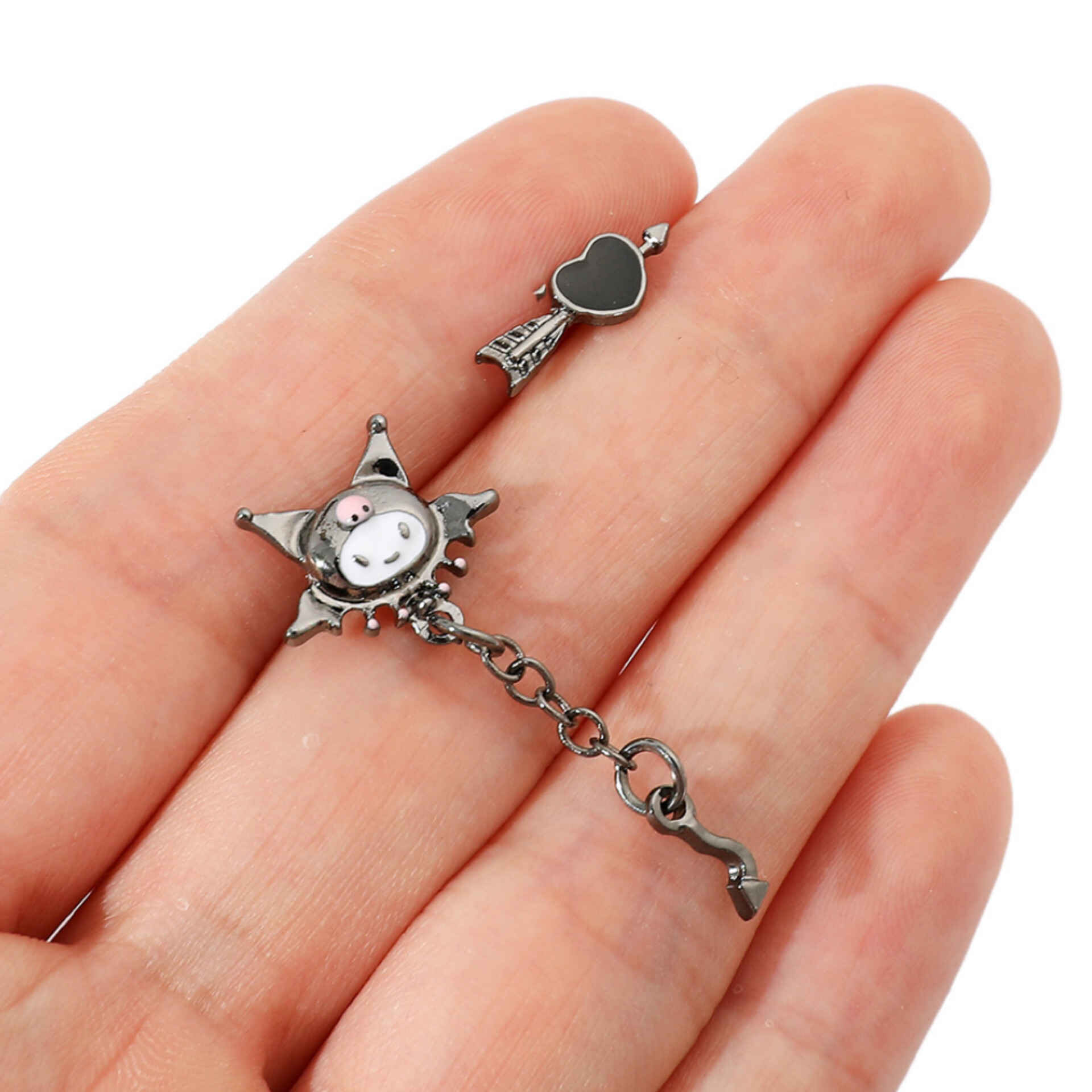 Stainless Steel Arrow Heart & Character Brooch Set – Asymmetric Cute Gothic Pins