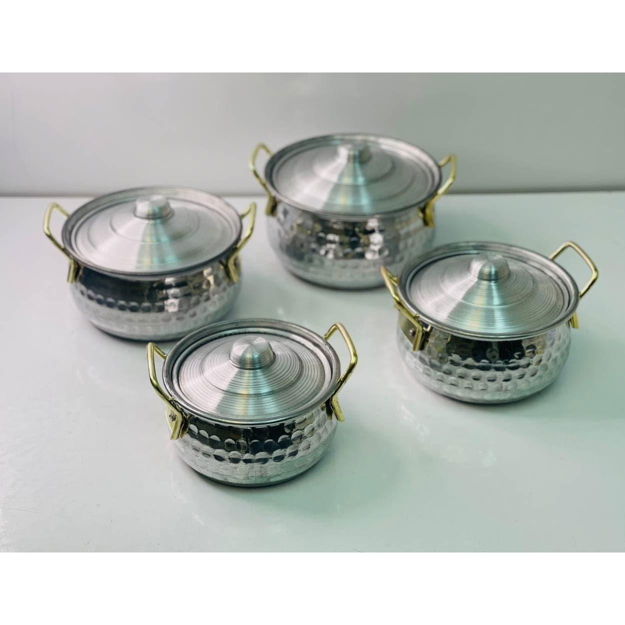 8‑Piece Hammered Aluminum Stock Pot Set – Dual Metal Handle Pots for Everyday Cooking