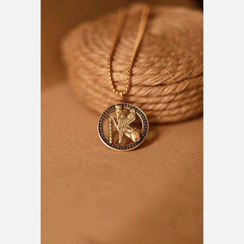 Achaemenid Persian Winged Lion “Lamassu” Bronze Necklace – Ancient Persian Guardian