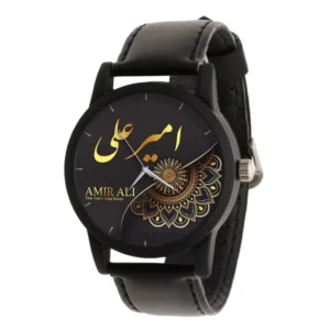 AmirAli Analog Watch – Timeless Black Dial and Soft Faux Leather Band for Everyday Use