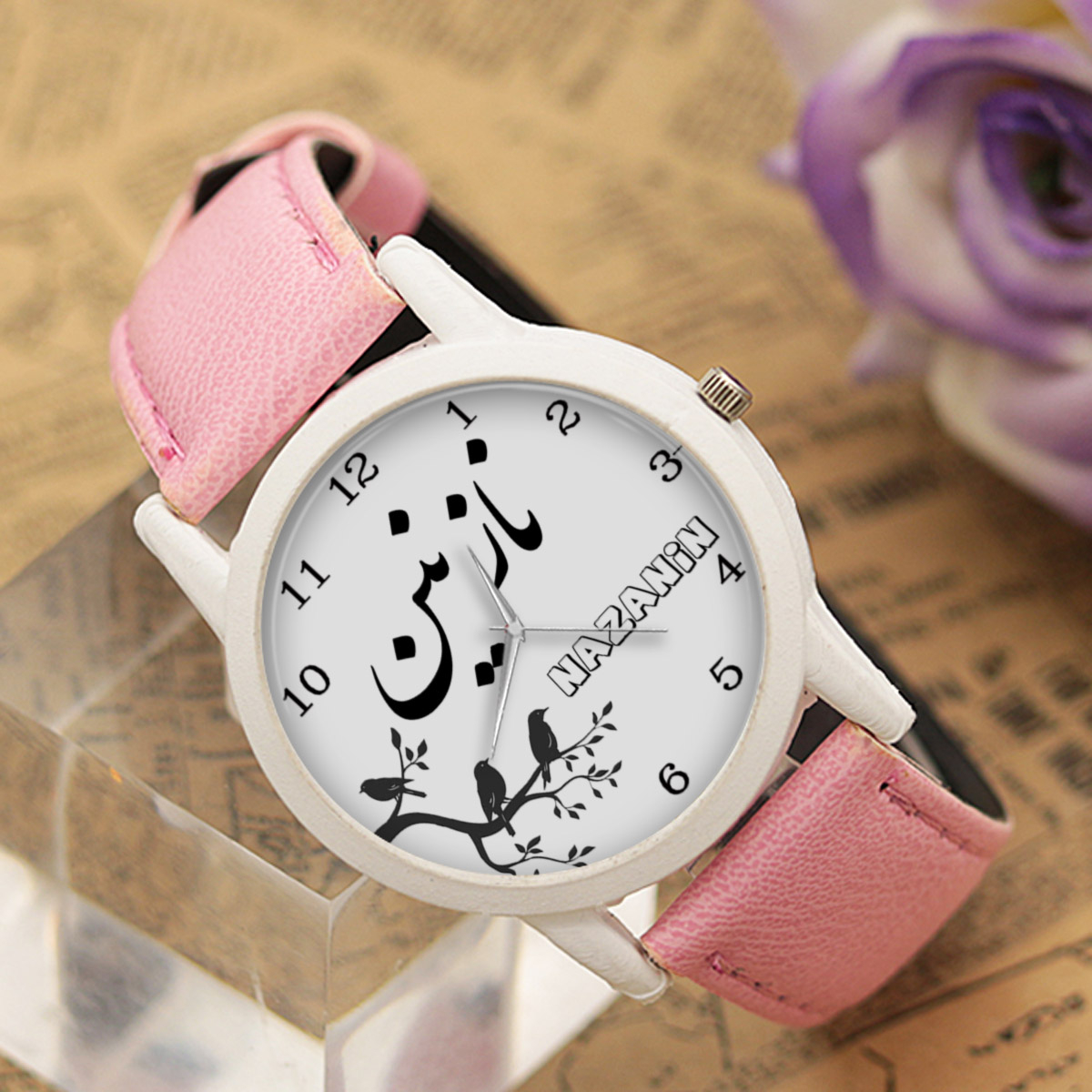 Analog Watch Nazanin – Daily Pink Watch with Faux Leather Strap for Casual Outfits