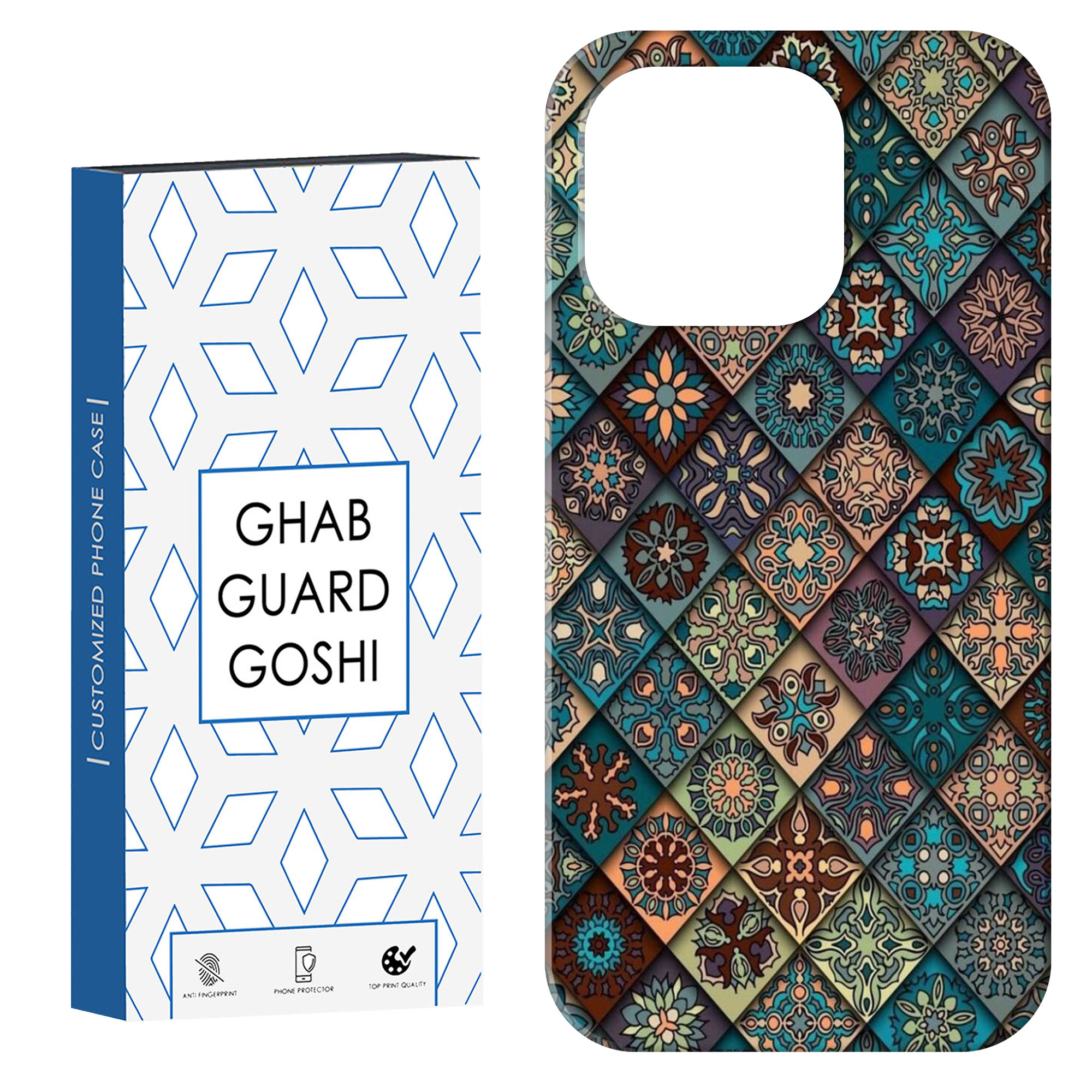 Apple iPhone 16 Pro Max Full Protective Case with Matte Finish, Hard Plastic Back and TPU Edges, Featuring Traditional Iranian Pattern Design