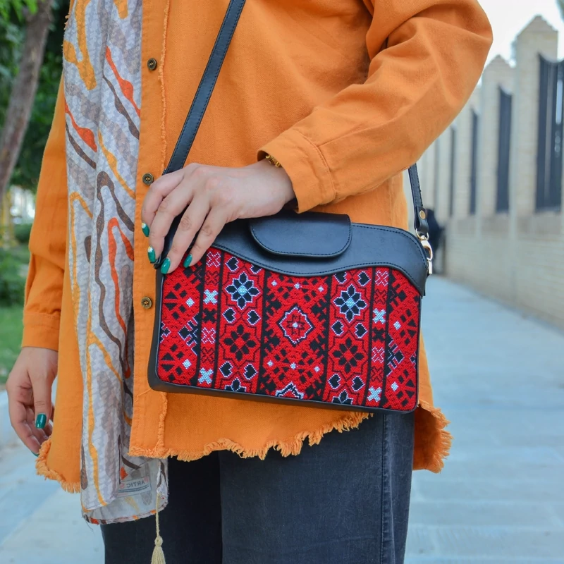 Balochi Embroidery Leather Shoulder Bag – Traditional Persian Art for Cultural Events
