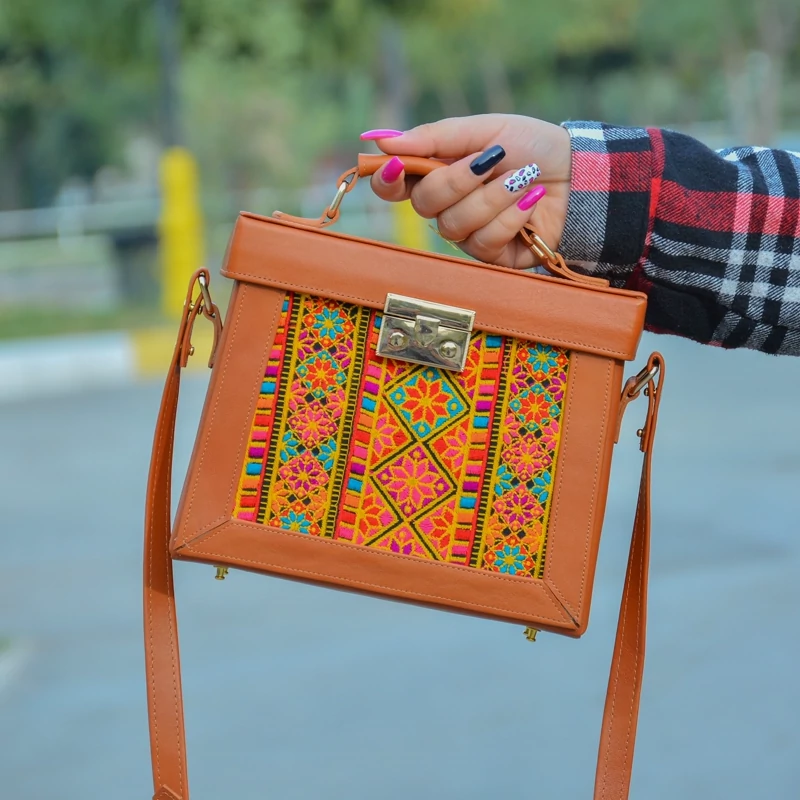 Balochi Embroidery Persian Leather Shoulder Bag – Elegant Velvet Design for Special Occasions