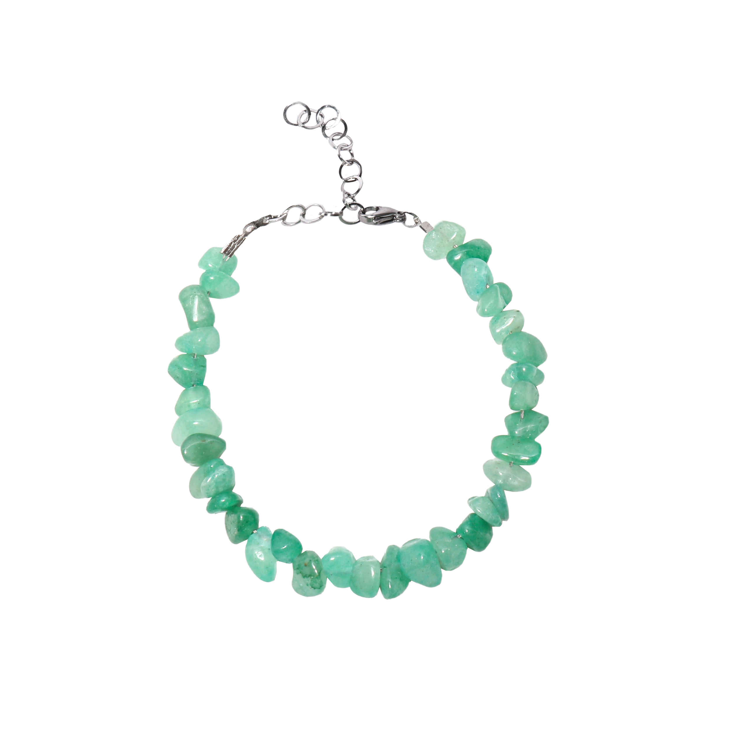 Beaded Natural Green Aventurine Stone Bracelet with Stainless Steel Chain for Women – Handmade Jewelry