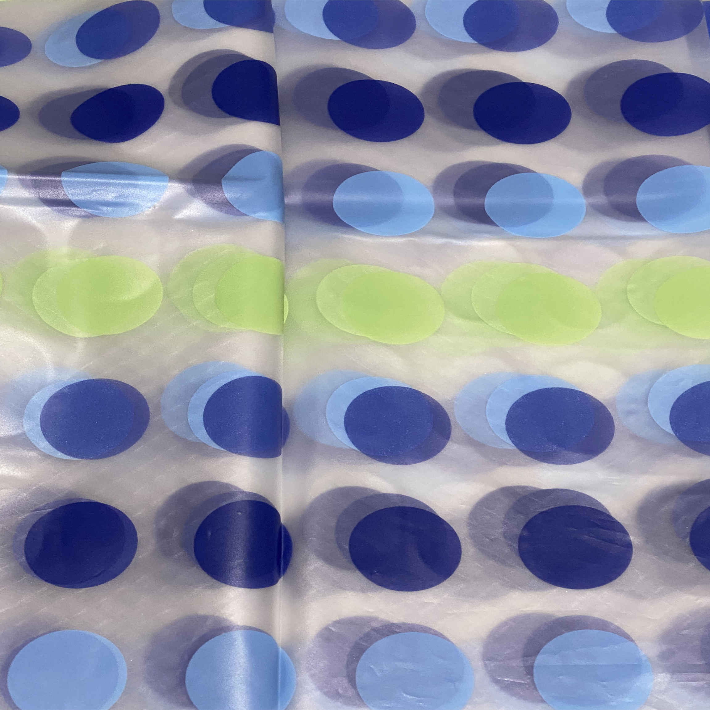 Blue and Green Geometric Dot Pattern Shower Curtain