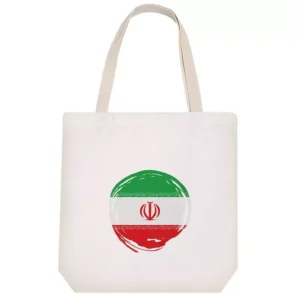 Canvas Tote Bag Featuring Iranian Flag in Circle – Sturdy Hazaan Fabric, Comfortable Handles
