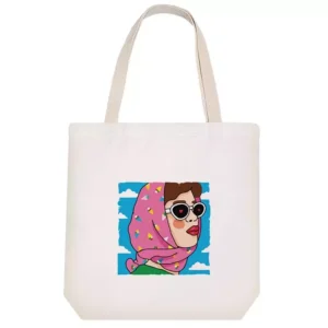 Canvas Tote Bag with Artistic Iranian Girl Print – Hazaan Fabric, Versatile and Practical with Inner Pocket