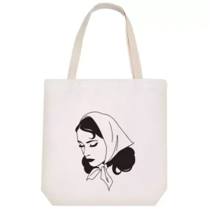 Canvas Tote Bag with Persian Girl Artwork – Durable Hazaan Fabric, Spacious Interior, and Comfortable Cotton Handles