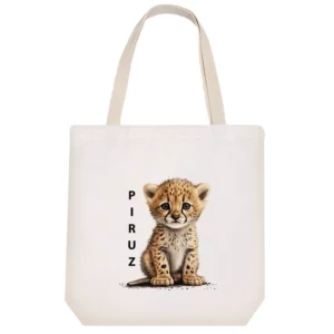 Canvas Tote Bag with Pirouz the Iranian Leopard Design – Durable Hazaan Fabric Handles and Inner Pocket